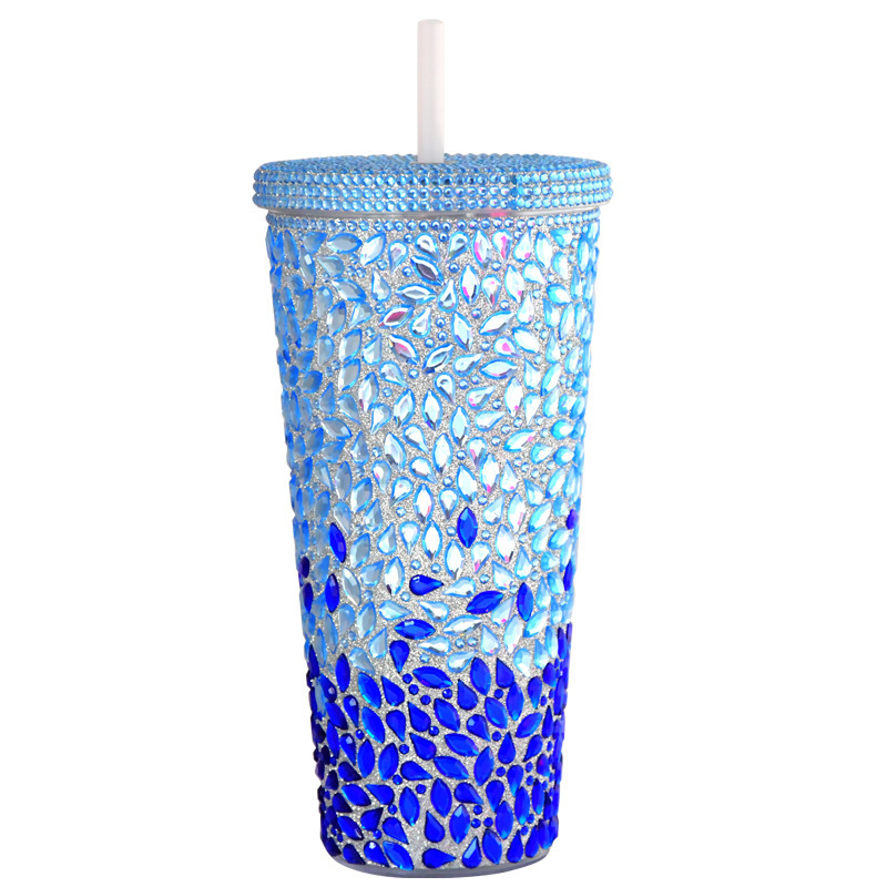 プラスチックカップ新型二重クリエイティブグラデーションマーメイドテールストローカップドリアンカップメッキカラースパンコールカップ|undefined