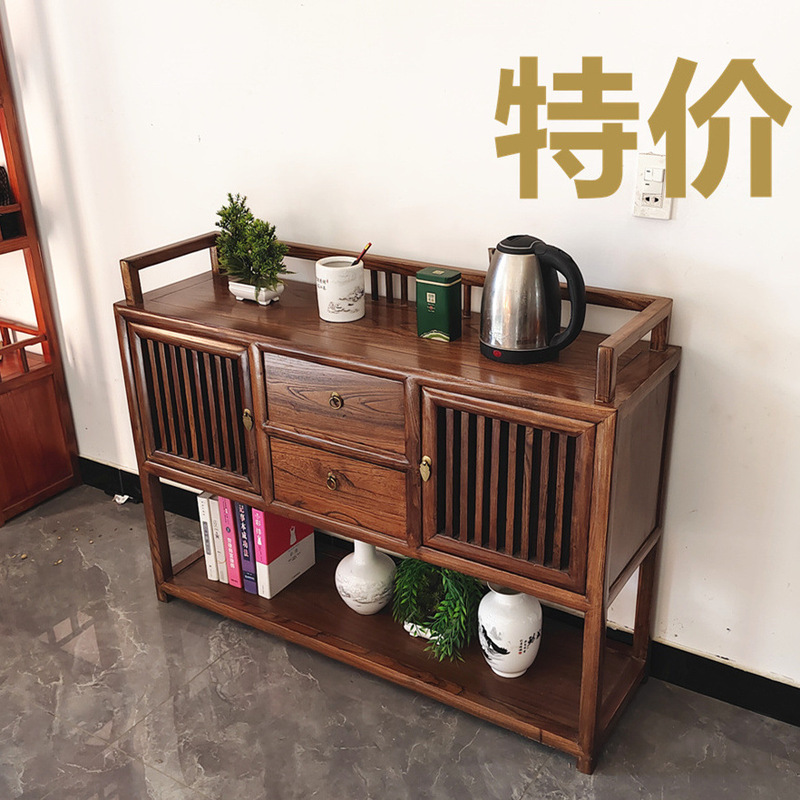 New Chinese-Style Sideboard Solid Wood Cabinet Old Elm Side Cabinet Tea Cabinet Tea Room Storage Cabinet Against the Wall Entrance Hall B^T
