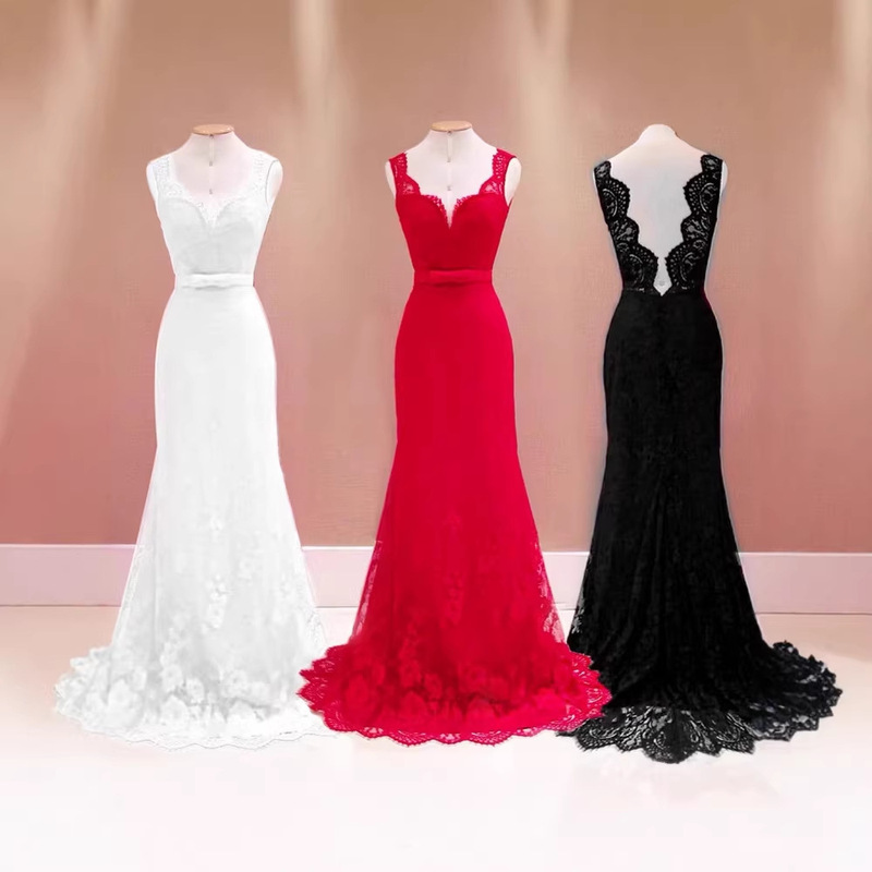 European and American Foreign Trade Women's Lace Dress, Sexy Backless Floor-Length Red Deep V-Neck Sleeveless Wedding Dress, Bridesmaid Dress Wholesale European and American Foreign Trade Women's Lace Dress, Sexy Backless Floor-Length Red Deep V-Neck Sleeveless Wedding Dress, Bridesmaid Dress Wholesale
