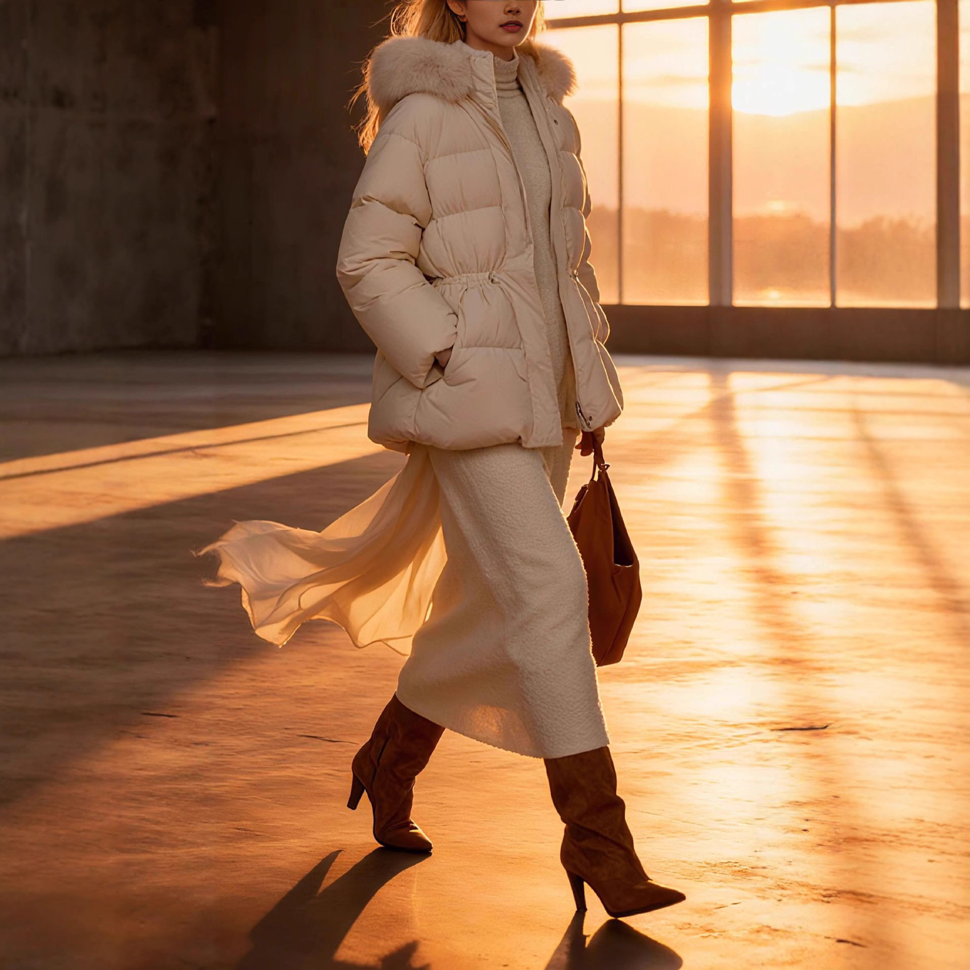 New Simple Drawstring Duck Hooded Winter Coat With Fur Collar Thickened Slimming Down Jacket_voghion.com