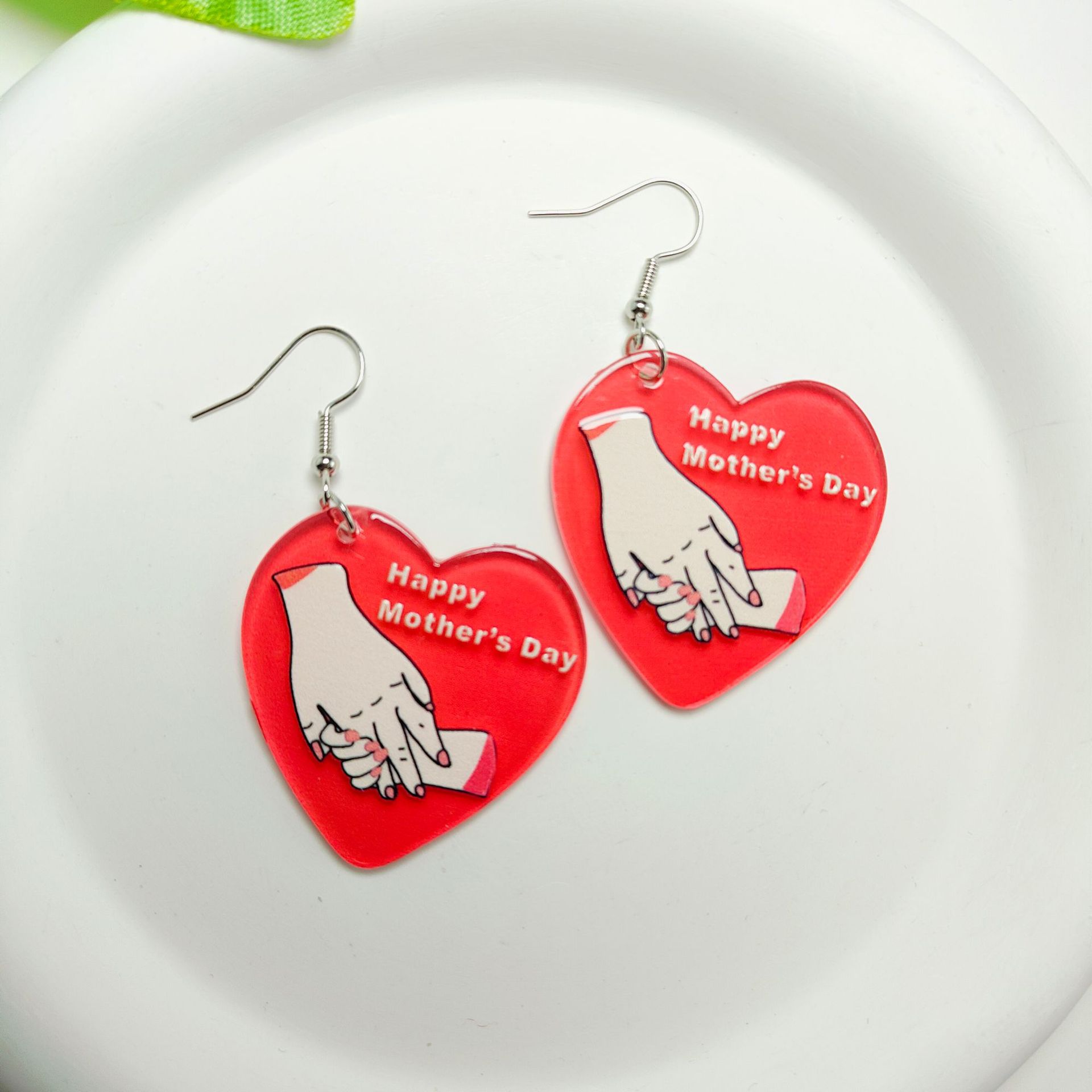 Lady Simple Style Heart Shape Arylic Printing Mother'S Day Women's Ear Hook 1 Pair display picture 6