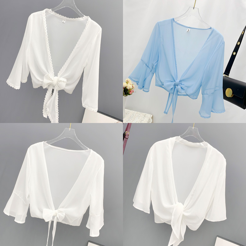 Chiffon Shawl Women's Summer Outer Cardigan Versatile Thin Short Style with Suspender Skirt Small Jacket Sun Protection Clothing Vest