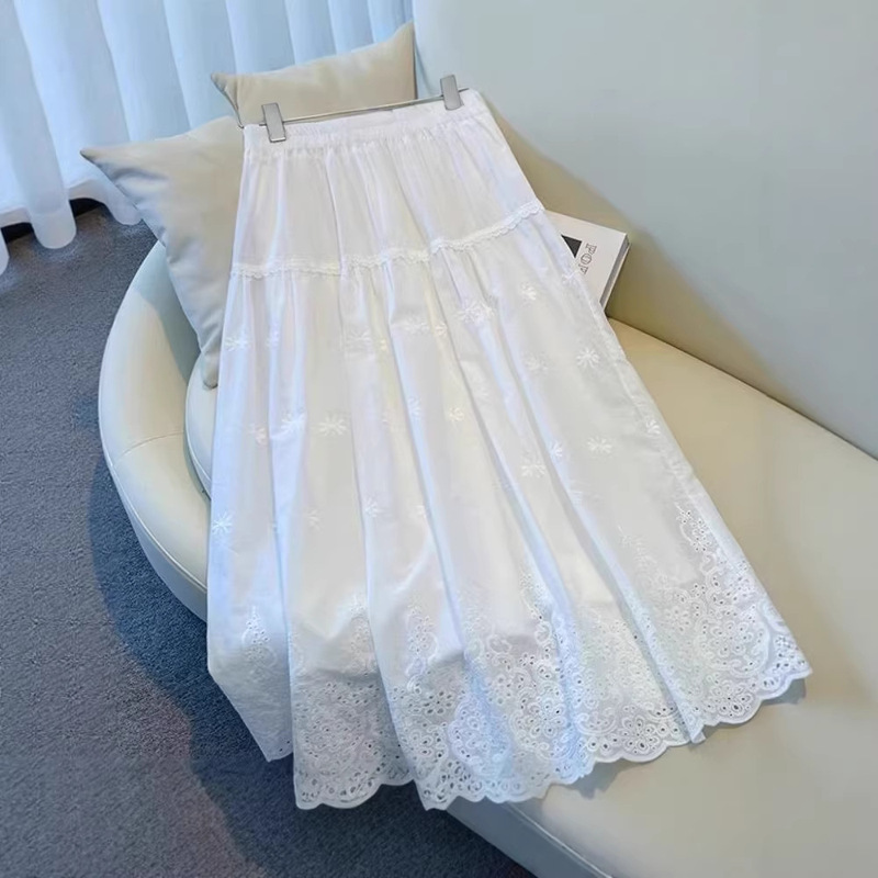 French-Style Embroidered High-Waisted Hollow-Out Slimming Skirt, Summer 2026 New White Long Skirt, Mori Girl Lace Dress French-Style Embroidered High-Waisted Hollow-Out Slimming Skirt, Summer 2026 New White Long Skirt, Mori Girl Lace Dress