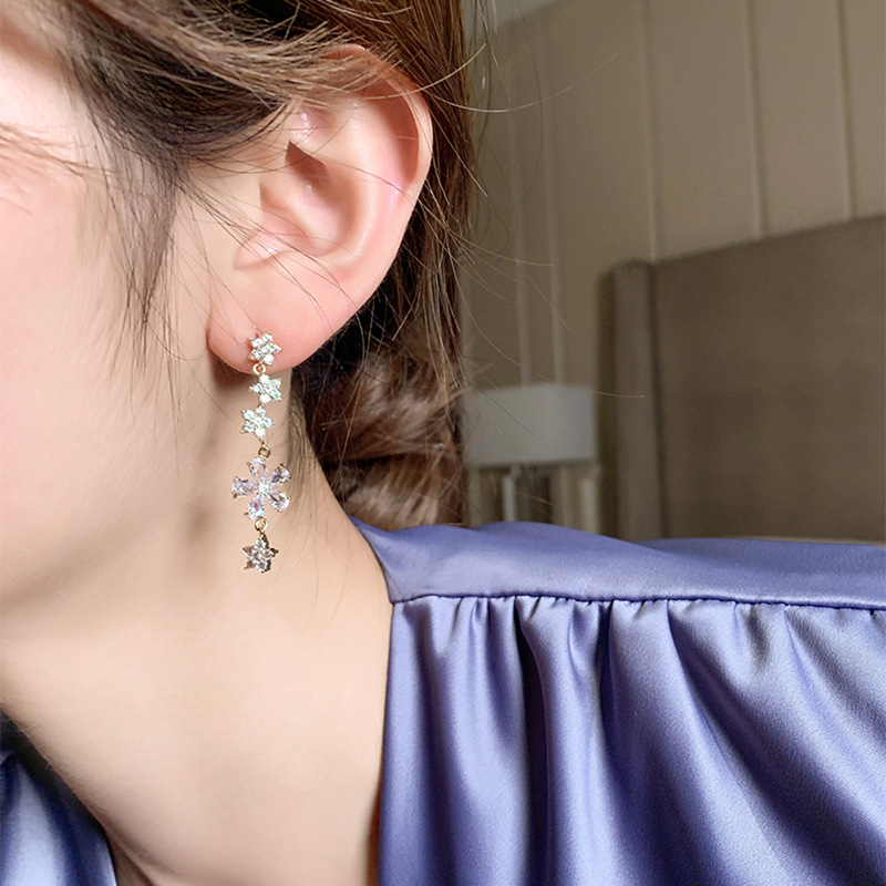 Korean rhinestone flower star long tassel earringspicture8