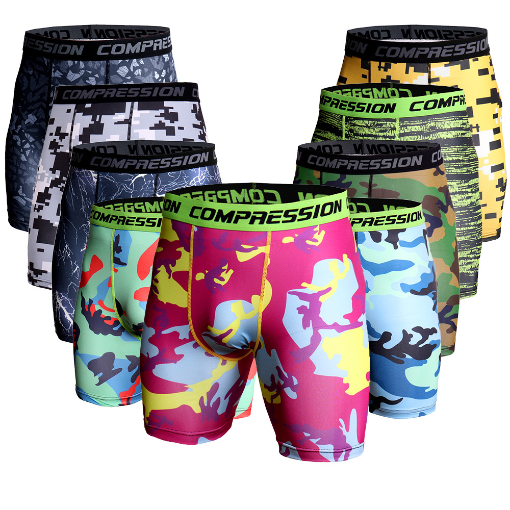 Men's Tight Training Sports Fitness Shorts Moisture-Wicking Quick-Drying Camouflage Shorts Tights Beach Pants