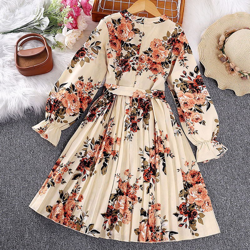 Mädchen Kleid Mit Blumenmuster Und Plisseefalten Prinzessin_voghion.com