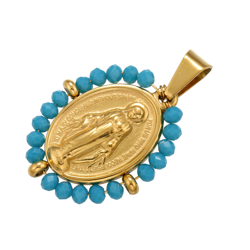 8g Weight 0.03µm Gold Plating Thickness Electroplating Gold Plating Process Pendant Jewelry Making Type 18K Gold Plated Plating Material Copper Material Virgin Mary Pattern Plating Craft White, Purple, Green, Gold, Black Color Copper 18K Gold Plated 4