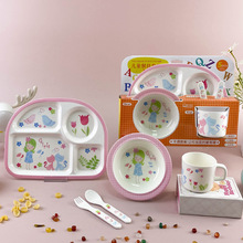 密胺兒童餐具可愛兒童碗套裝卡通仿瓷餐盤寶寶防摔吃飯碗帶蓋湯碗