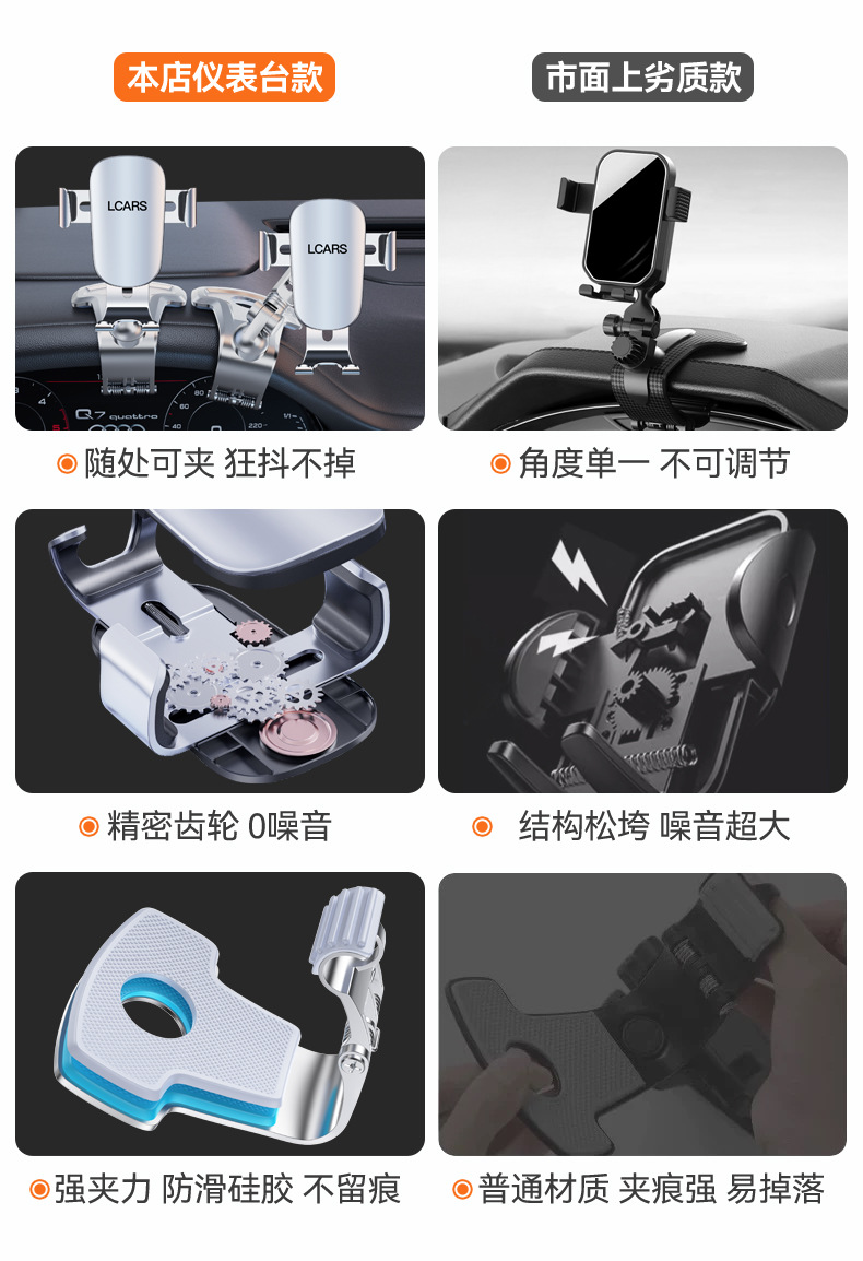 Alloy Car Phone Holder 2026 New Model for Car Navigation, Gravity Type Dashboard Clip Anti-Shake Support Stand