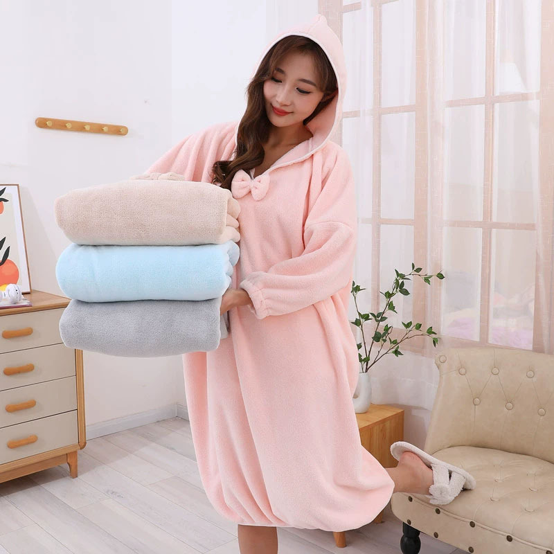 새로운 긴팔 목욕 가운 흡수성 빠른 건조 두꺼운 가을 겨울 목욕 스커트 가정 목욕 타월 홈 잠옷 잠옷 착용