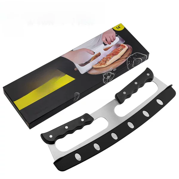 Stainless Steel Pizza Cutter Nougat Cake Hand-Cranked Knife Baking Tool with Protective Cover Wheel Knife for Cutting Biscuits