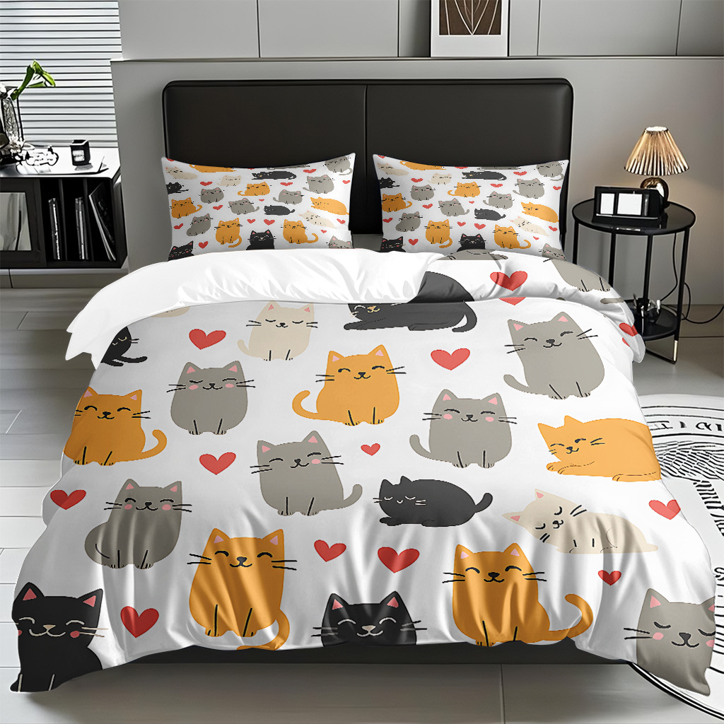 TEMU / JIT impresión digital de dibujos animados kit de edredón de gato abrasivo pro-piel transpirable fábrica textil directo