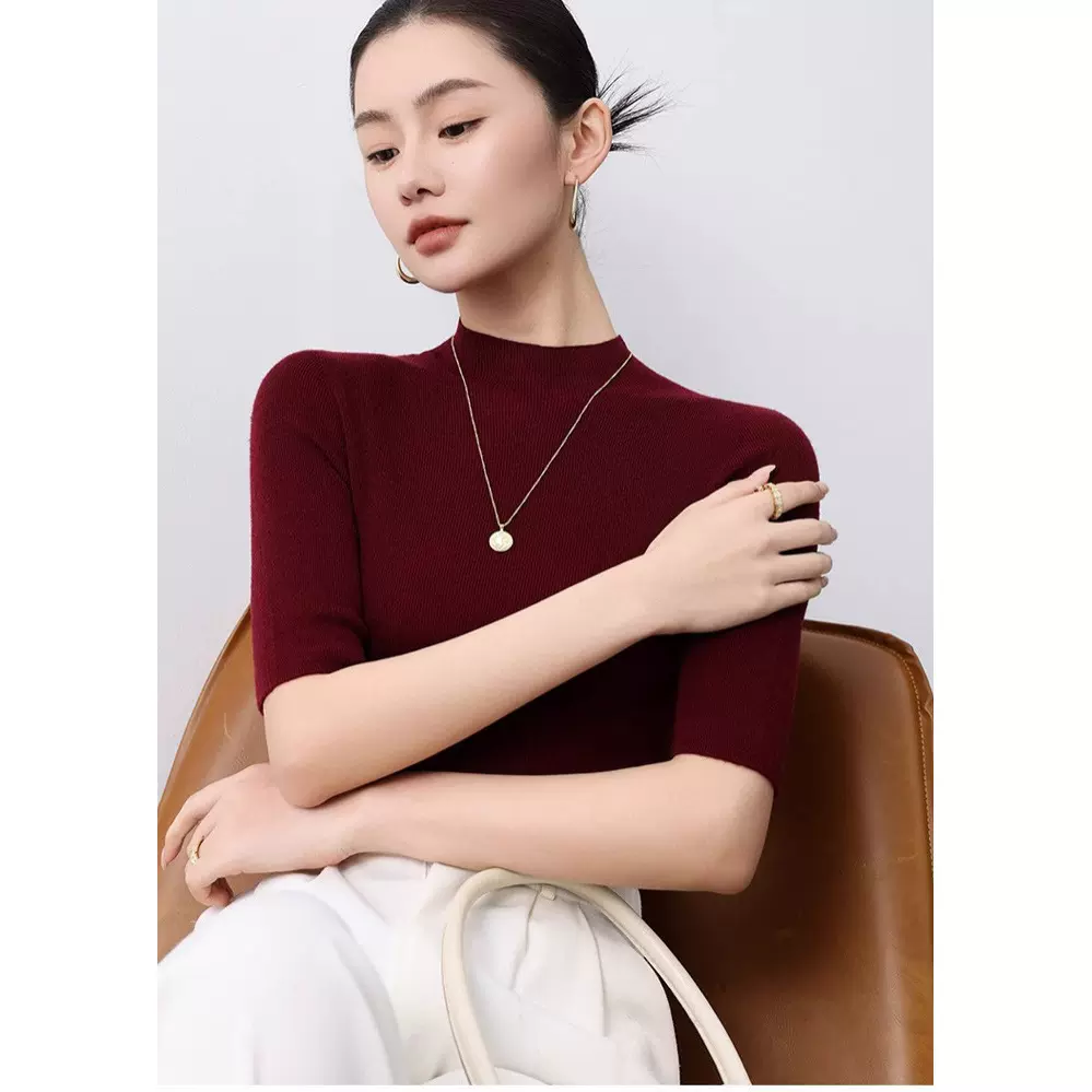 安可拉红修身薄款2025春秋新款内搭针织打底衫羊毛衫女半高领中袖
