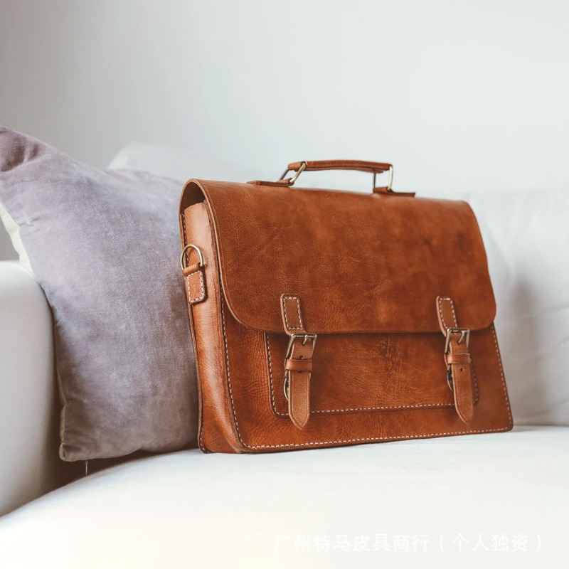 Cross Border New Genuine Leather Vegetable Tanned Leather Men's Business Briefcase Large Capacity Laptop Backpack with Handle