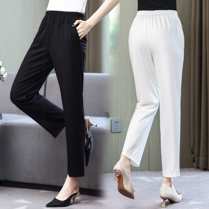 Linen Women's Pants Summer Thin Loose Mother High Waist Casual Ice Silk Cotton Linen Nine Middle-aged White Pants Straight Linen Women's Pants Summer Thin Loose Mother High Waist Casual Ice Silk Cotton Linen Nine Middle-aged White Pants Straight