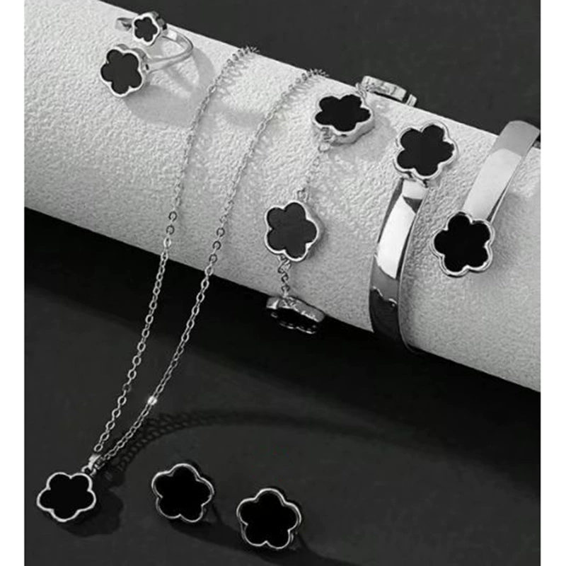 Трансграничный европейский и американский хит продаж, пятилепестковый цветок, 5 предметов, ожерелье, браслет, серьги, кольцо, европейский и американский элегантный комплект, готовый к продаже