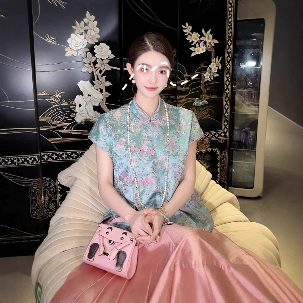 Новый китайский стиль, парчовый топ с косыми лацканами, двенадцать знаков зодиака, высокое качество, оптовая продажа, синий топ