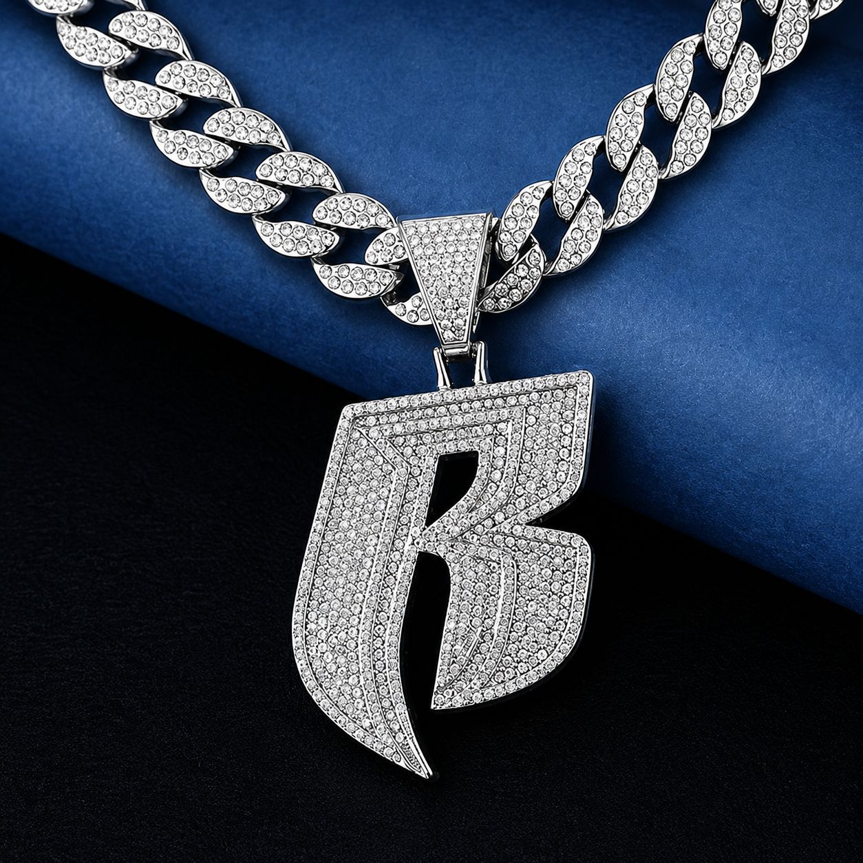 Venta directa de fábrica diseño de nicho personalizado hip hop estilo letra B completo diamante aleación cadena cubana transfronteriza reloj hebilla cadena cubana image 3