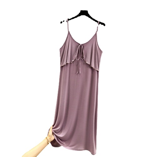 Modal Sweet Ruffled Lace-up Camisole Dress Summer Thin Sleeveless Dress Loose-Fitting Slimming Lounge Dress