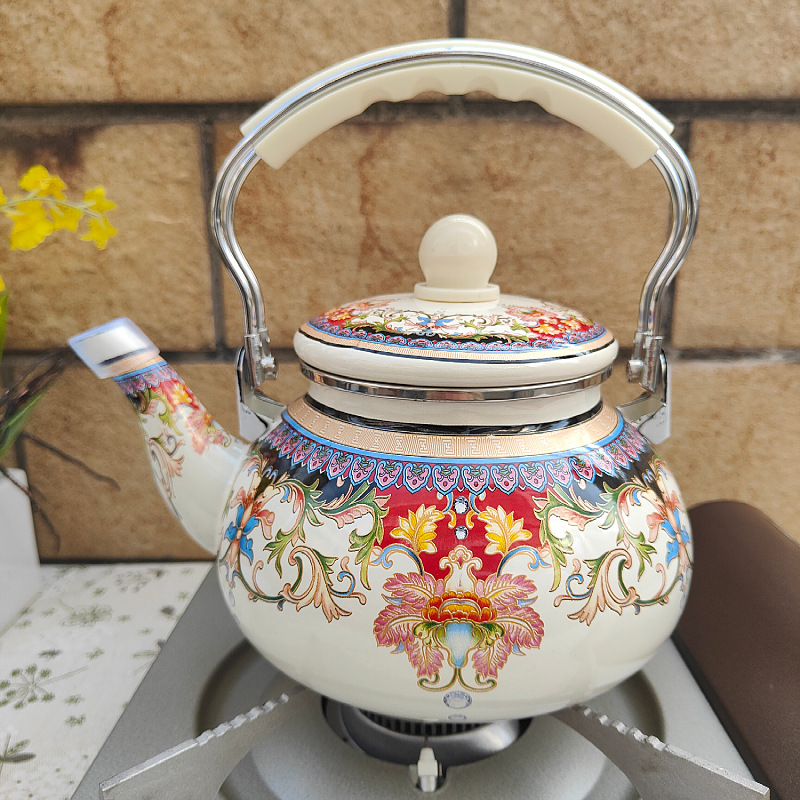 Espesor esmalte 2,4 l tetera hervidor de agua fría blanco abierto café leche tetera cocina de inducción fuego abierto universal