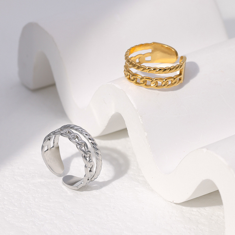 Elegant Geometric Stainless Steel Chain Open Ring