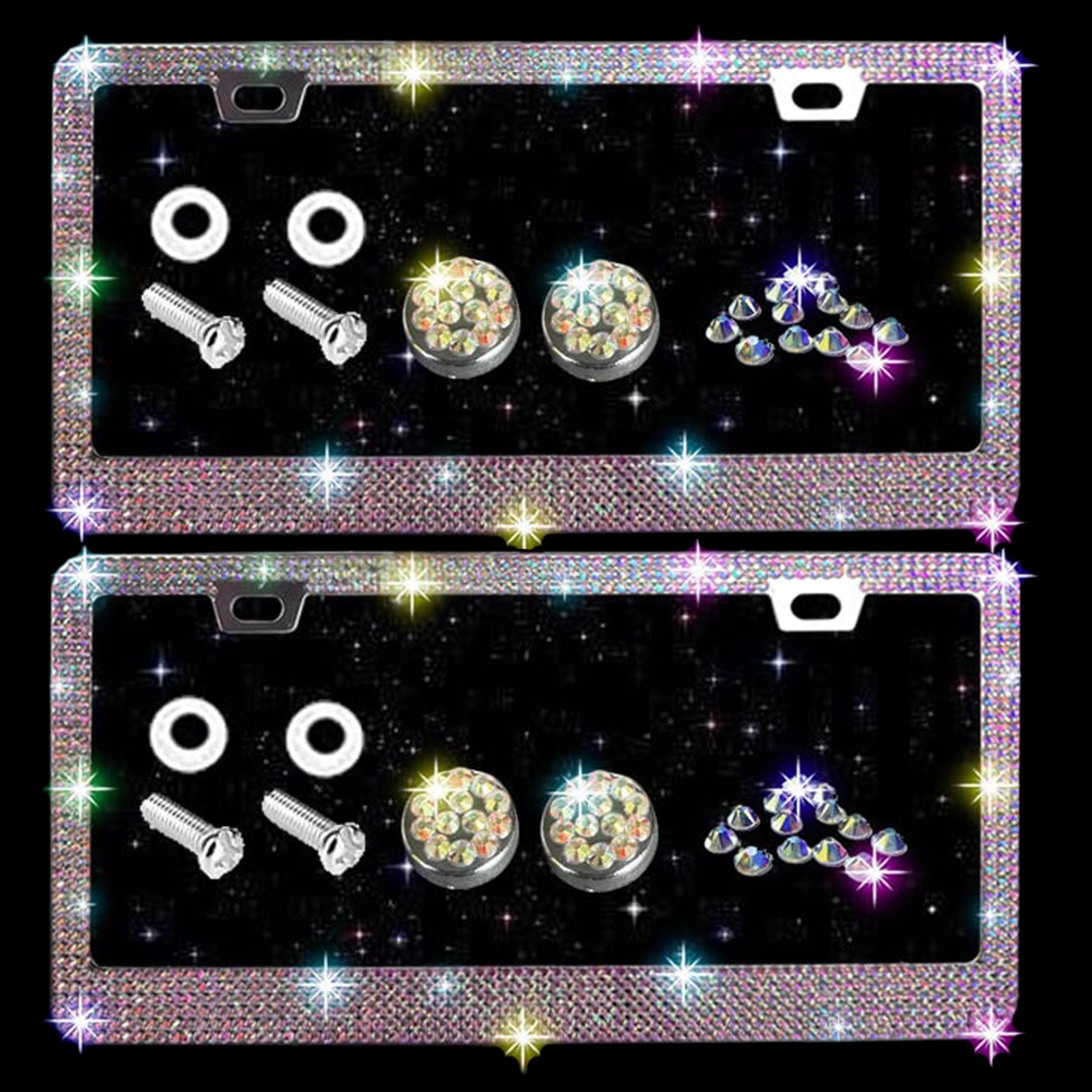American Standard License Plate Frame with Rhinestones, Acrylic License Plate Holder, Car Accessories, Cross-Border Model, Stainless Steel License Plate Frame