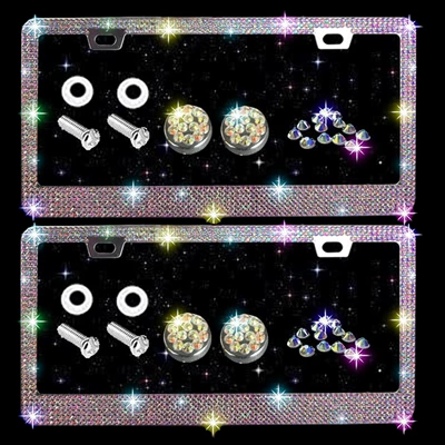 Car Accessories, Cross-Border Model 304 Stainless – License plate holder/license plate holder - colored-diamonds-2-pieces