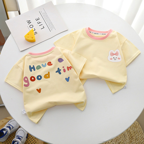 Children's short-sleeved summer pure cotton new boys' T-shirts Korean style girls half-sleeved one-piece baby tops children's clothing wholesale