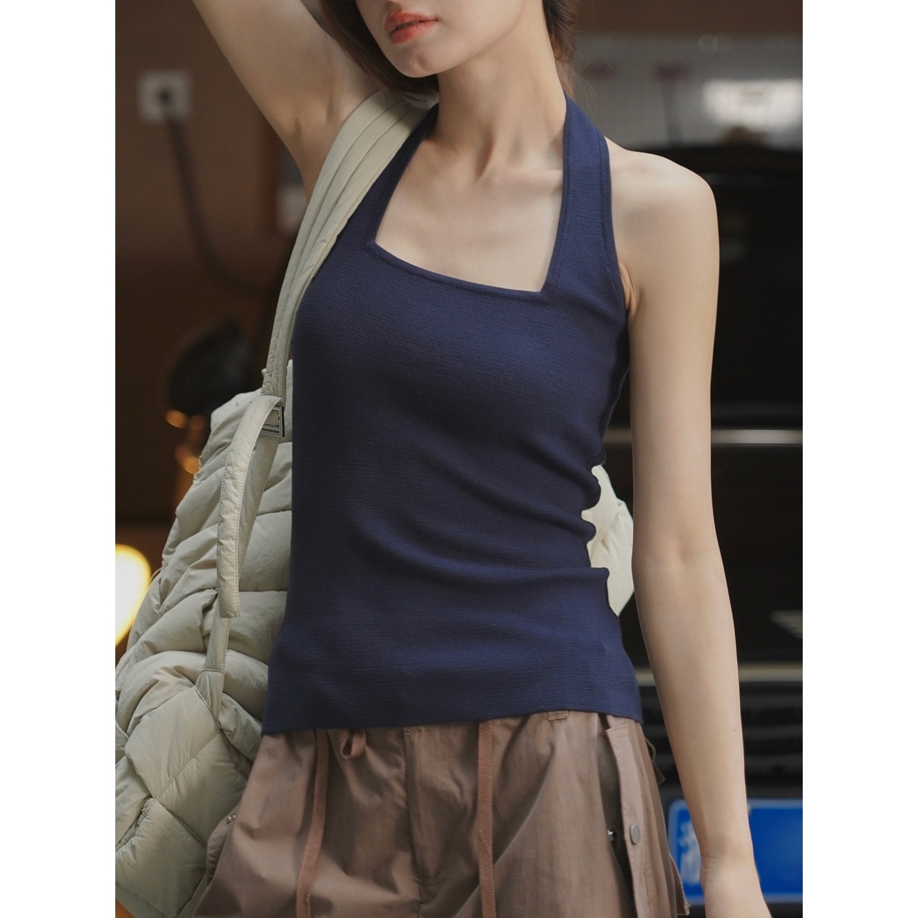 Louvre Early Autumn New Korean Style Sexy Backless Halter Neck Tank Top Slim Fit Short Sleeveless Inner Layer Top for Women