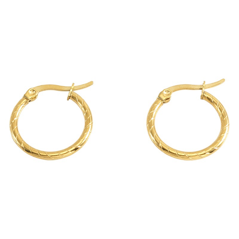 Pendientes redondos de acero titanio europeo y americano para mujer, pendientes de clip de acero inoxidable 18k simples y de alta gama, pendientes de aro al por mayor