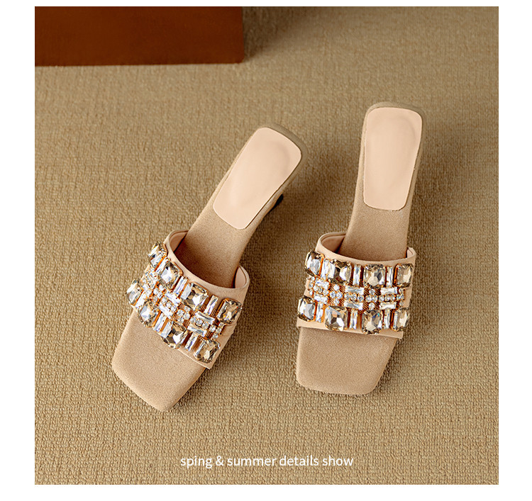 Dép sandal nữ mũi vuông đính đá lấp lánh kiểu Pháp, gót đặc biệt, thời trang đa năng — Tím, mơ chi tiết 14