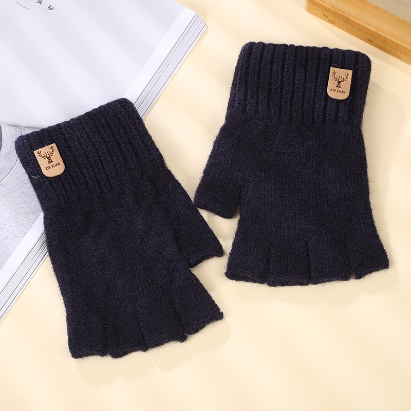 Primavera y otoño Cachemira completo medio dedo guantes al aire libre a prueba de viento caliente transpirable portátil estilo simple guantes