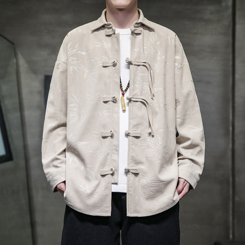 Spring Chinese Style New Chinese-Style Corduroy Shirt Tang Suit Hanfu Retro Large Size Shirt for Men A118-C828570 Spring Chinese Style New Chinese-Style Corduroy Shirt Tang Suit Hanfu Retro Large Size Shirt for Men A118-C828570