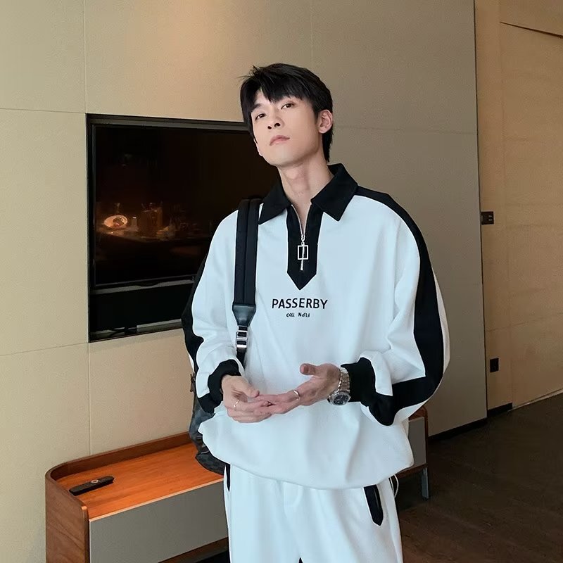 American half zipper sweater sports suit fried Street high-grade casual fashion brand salt boyfriend style coat two-piece set
