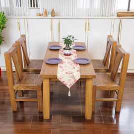 仿古实木新中式榆木餐桌椅组合客厅洽谈方桌多人饭桌现代简约轻奢