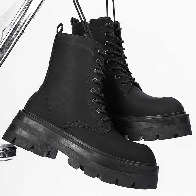 Winter Men's High-top Martin Boots Height Increasing Black Knight_voghion.com