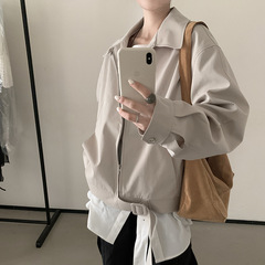 韩国东大门2025秋季新款设计感高级显瘦翻领拉链夹克风衣外套女