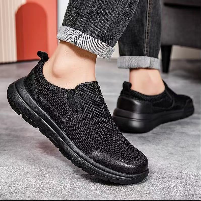 Summer Men's Shoes, Breathable Hollow Cloth Shoes, Black Walking Shoes, Soft Soles, Lightweight Sports Shoes, Running Shoes