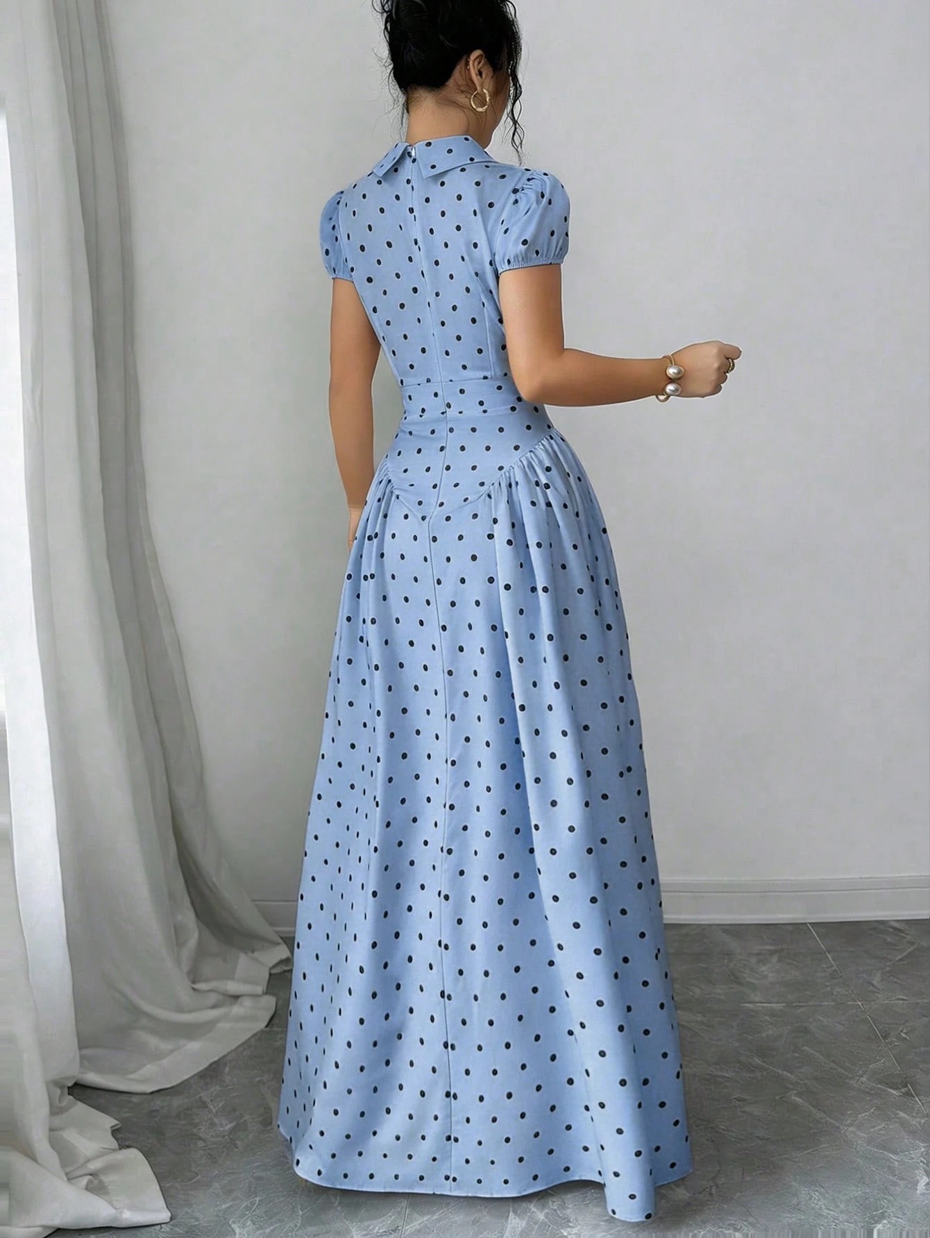 New Women's Polka Dot Dress Short Sleeve Summer Style French Retro Slimming Elegant Long Dress For Youthful Fashion_ecoleips.com