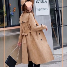 S-6XL正品保证 春秋冬中长款麂鹿皮绒外套女百搭休闲风衣大码女装