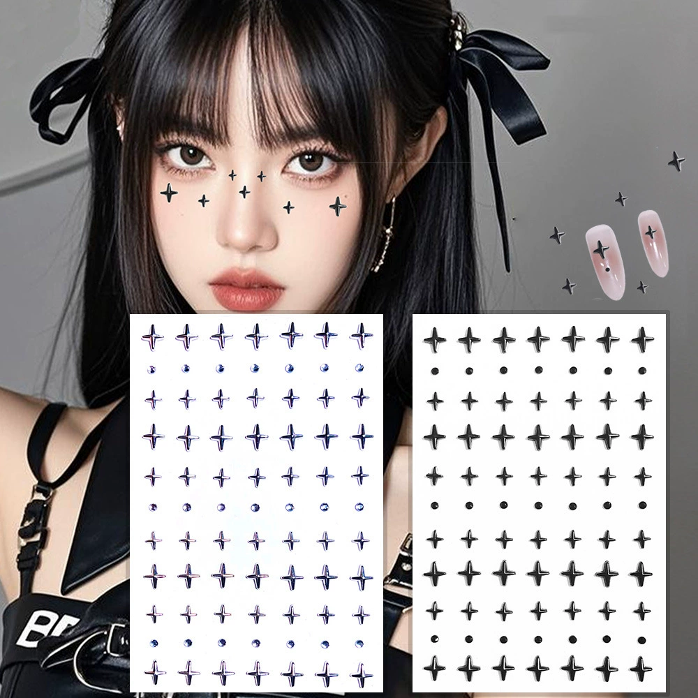 Посеребренные наклейки для дизайна ногтей в виде креста и звезды с полным покрытием из бриллиантов, измельченными бриллиантами, сверкающими бриллиантами, стильными и пикантными украшениями для губ, носа и бровей.