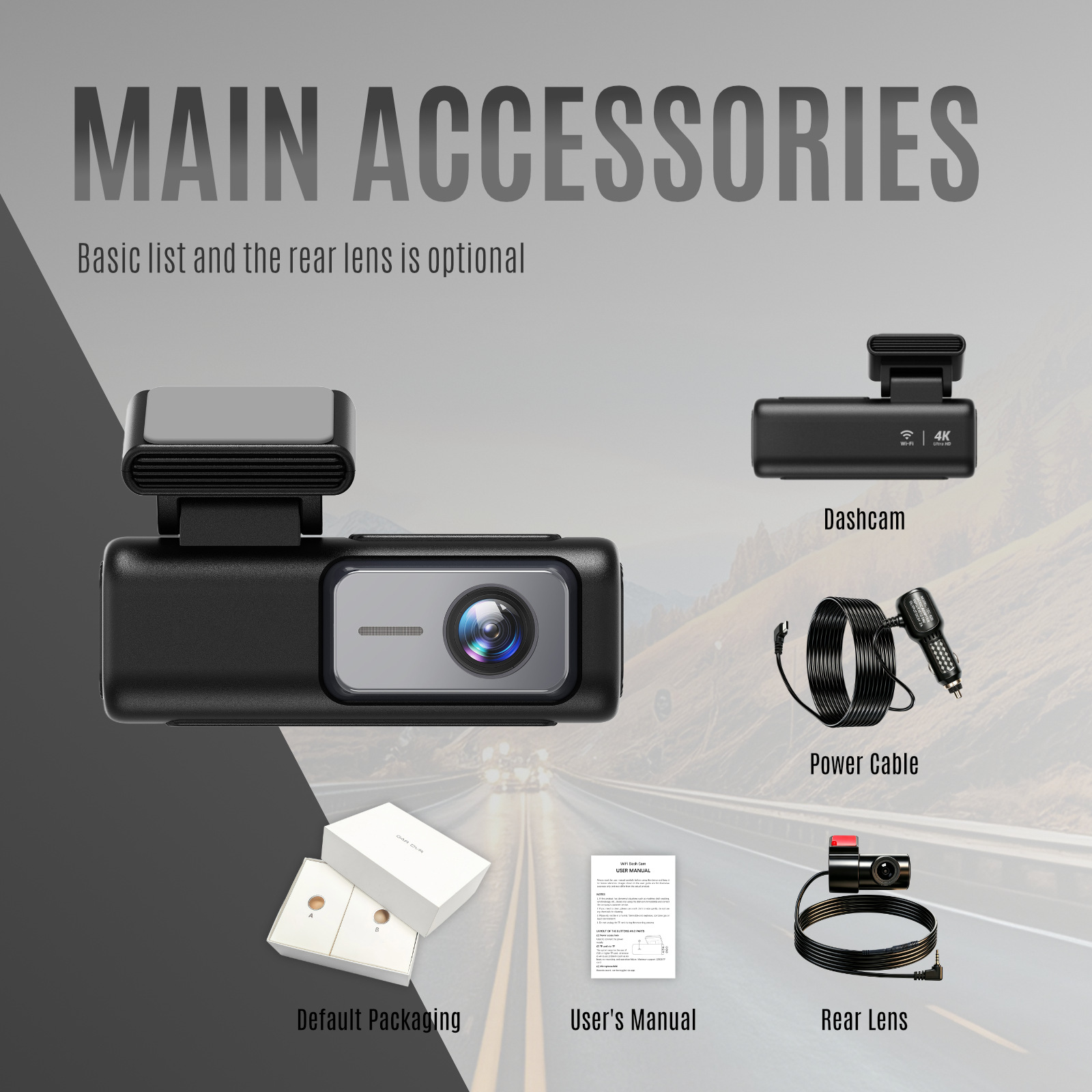 Cross-border new model, screenless 4K HD dashcam with dual recording, Wi-Fi, GPS, and night vision – available on Amazon