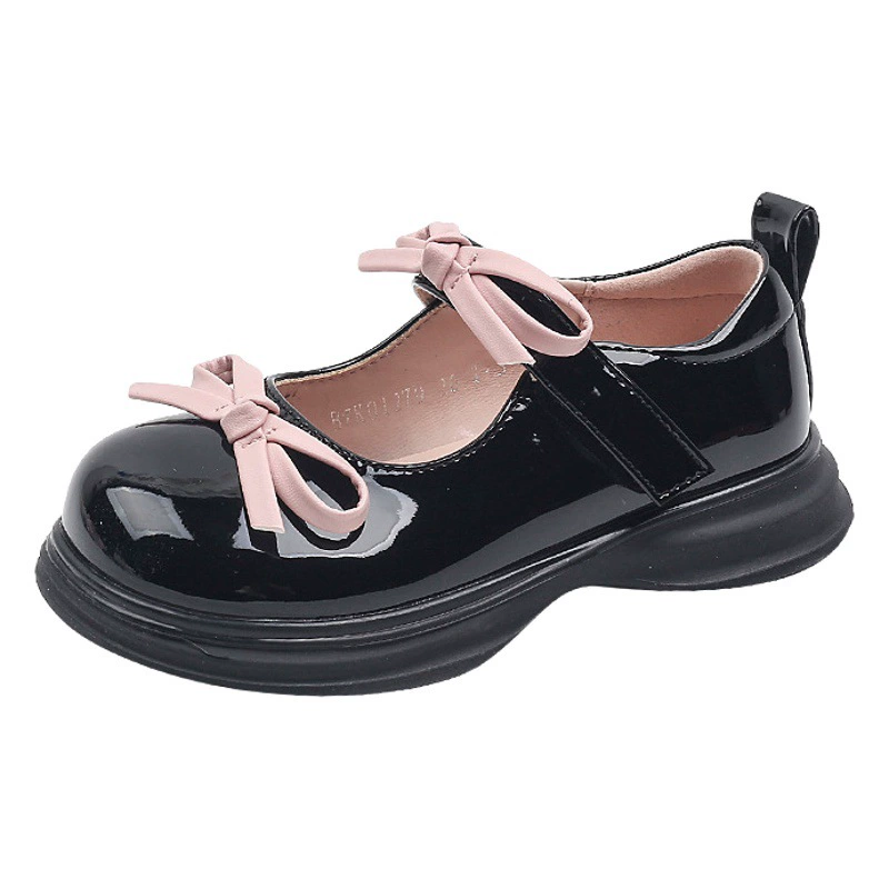 Кожаные туфли Princess Mirror Кожаные туфли с бантом для девочек, новая весенняя обувь для девочек, черные туфли с низким вырезом