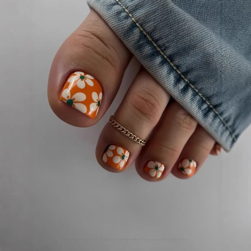 Cross-Border Hot-Selling Toenail Wearables, High-End Orange Daisy Summer Toenail Fake Nail Pieces, Removable Nail Pieces Cross-Border Hot-Selling Toenail Wearables, High-End Orange Daisy Summer Toenail Fake Nail Pieces, Removable Nail Pieces