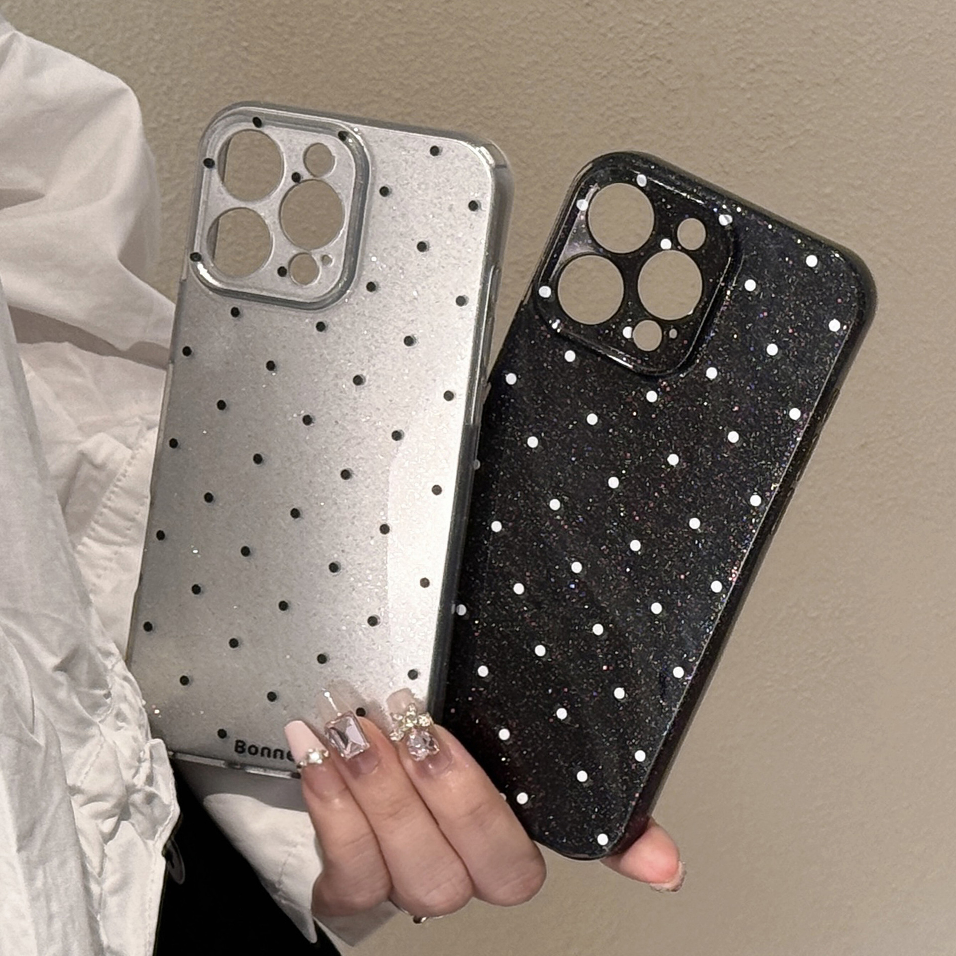 Funda para teléfono Apple 16 Pro Max con diseño simple de lunares, iPhone 15 personalizado con purpurina 17, estilo retro de alta gama.