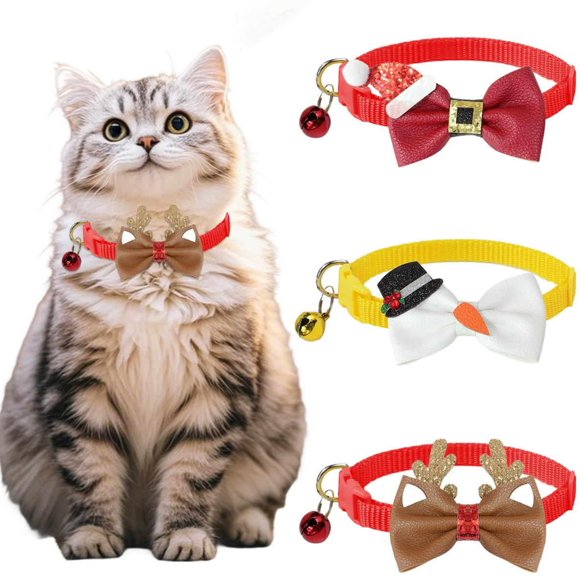 Трансграничные новые рождественские домашние животные лук ошейник кошка собака колокольчик-бабочка снеговик милый олень рога украшения