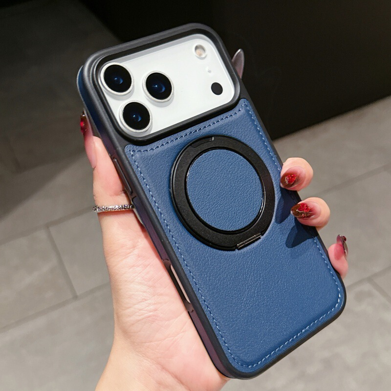 适用iPhone17ProMax磁吸手机壳旋转支架苹果16E皮革17air防摔保护|undefined