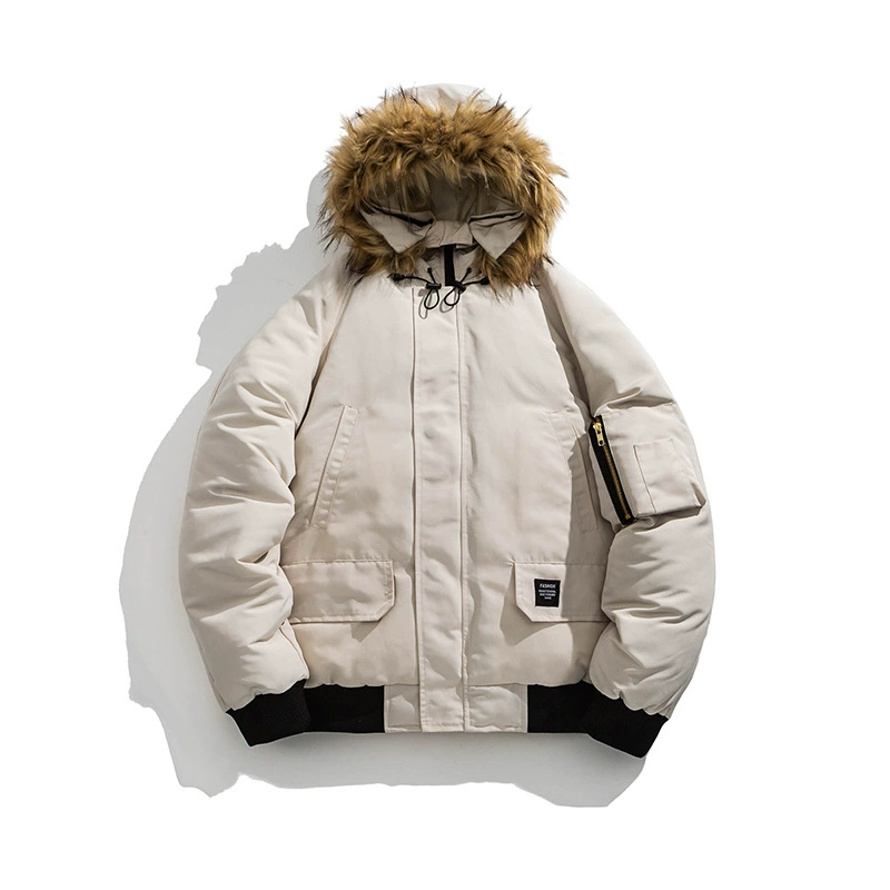 2024 хлопчатобумажная одежда мужская зимняя утолщённая теплая капюшона с меховым воротником повседневная хлопчатобумажная одежда пара хлопчатобумажная куртка