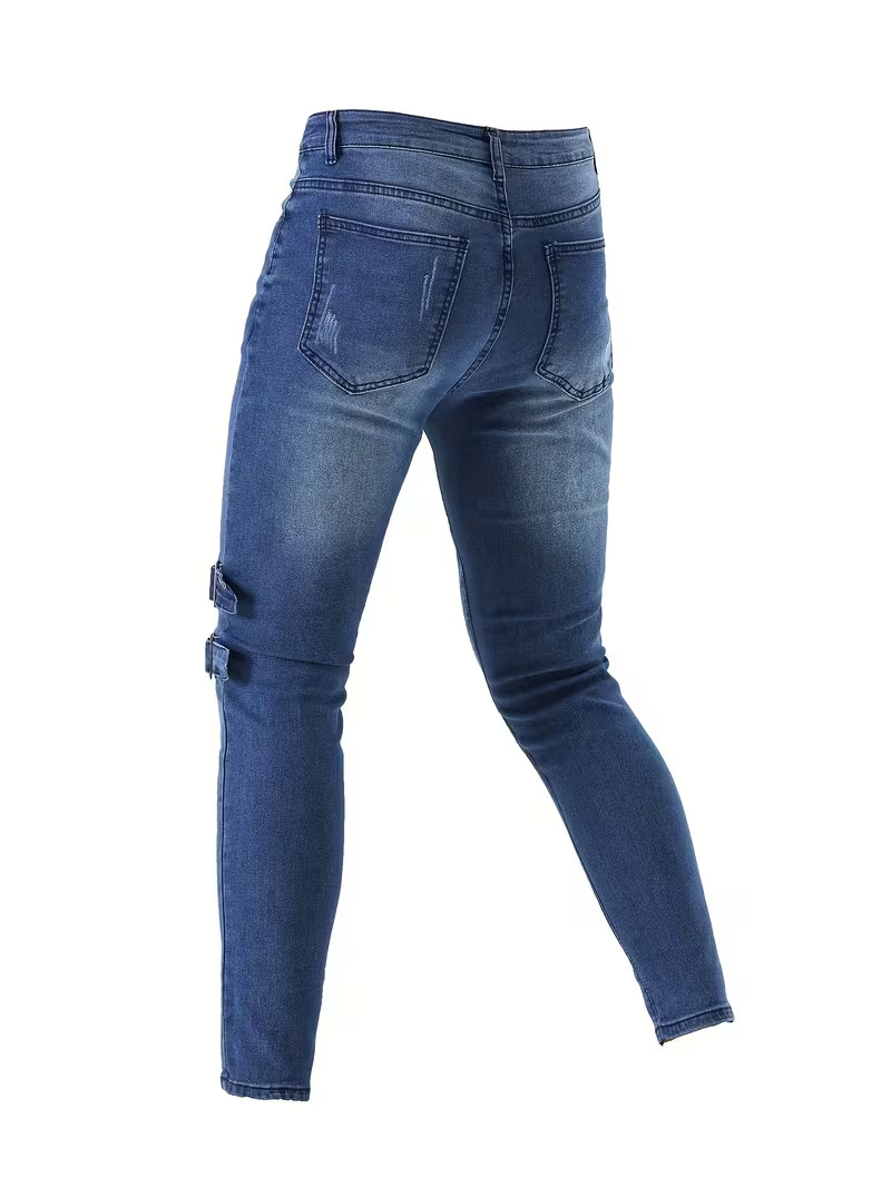 Jeans uomo slim fit neri strappati in denim elasticizzato_voghion.com