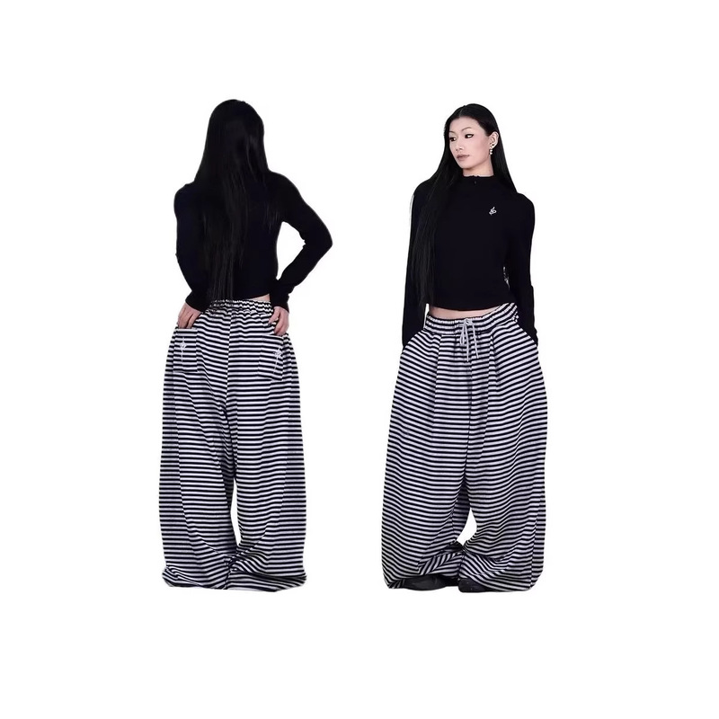 【Premium Edition】Spring and Summer Ice Silk Pants Breathable Casual Long Pants with Pockets, Cross Snake Stripes, Loose Fit, Versatile Dance Pants